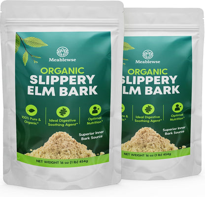 Meablewse Slippery Elm Bark Powder, 454g (349 Servings) - 100% Pure, Vegan, Non-GMO, Gluten-free