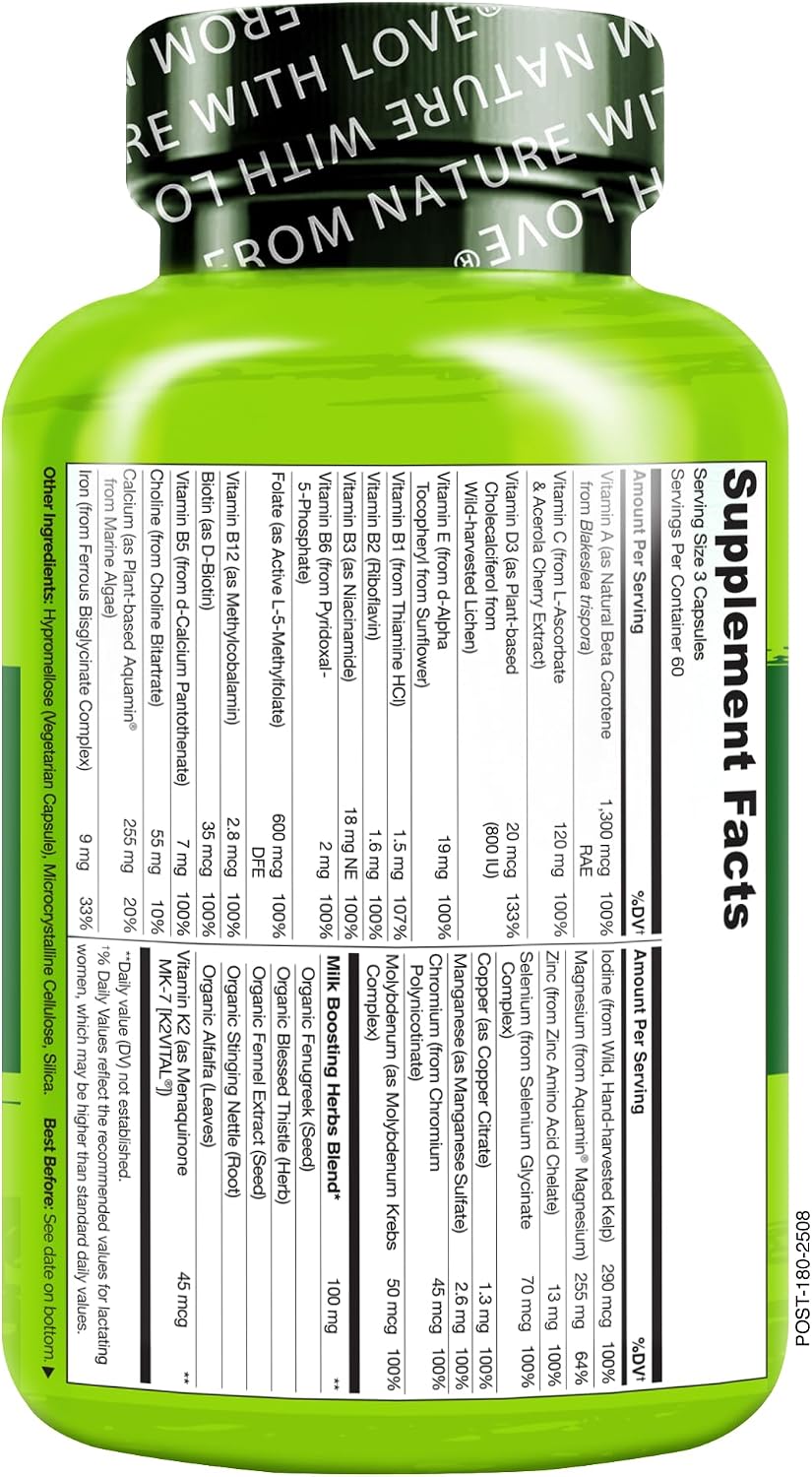 NATURELO Postnatal Multivitamin - Supplement for Breastfeeding Women - Plant-Based Vitamin D, Folate, Gentle Iron - 180 Capsules (Pack of 2) - görsel 8