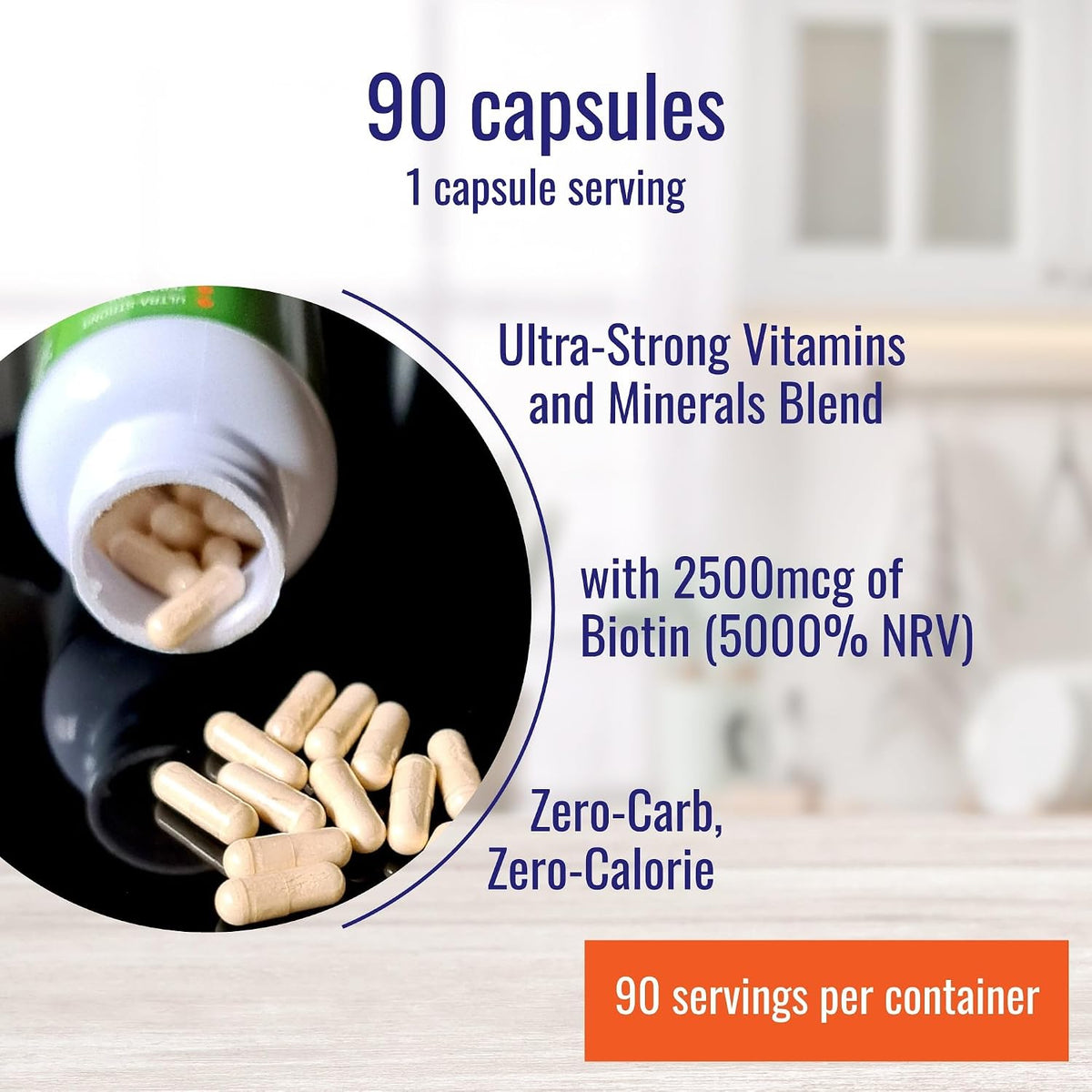 Nutri-Align Hair Defence Biotin Complex - 2500mcg Biotin with Vitamin A, Folic Acid & Calcium, 90 Capsules - görsel 4