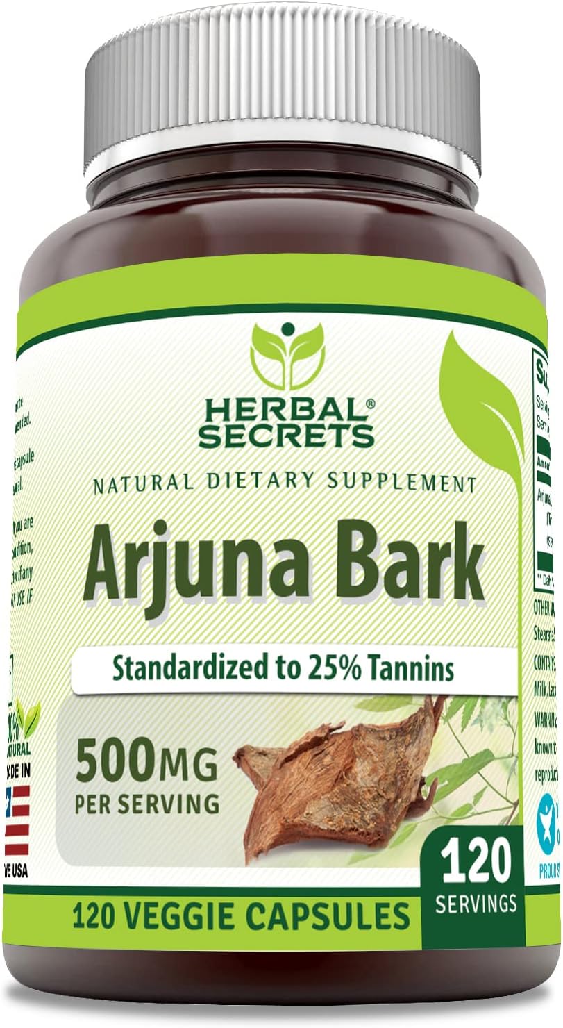 Herbal Secrets Arjuna Bark Extract Supplement, 500 mg, 120 Veggie Capsules - görsel 1