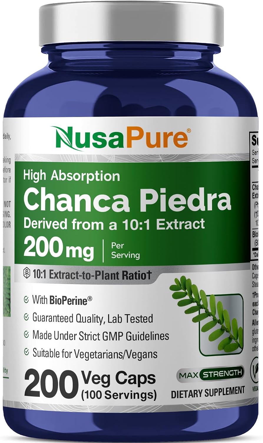 NusaPure Chanca Piedra 200 mg – 200 Veg Capsules (Non-GMO, Vegan) - görsel 1