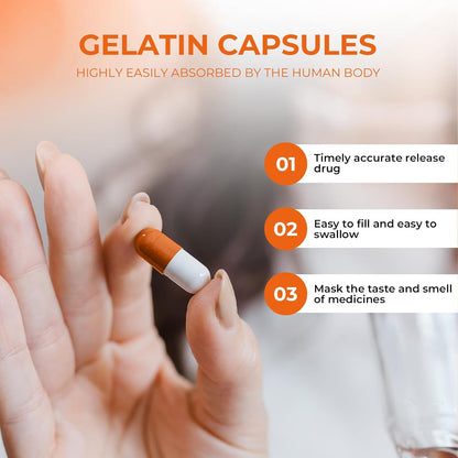 Angtai JN Gelatine Capsules Size 00 Empty Pill Capsules - 100 Count - Clear Bovine, Gluten-free, Non-GMO, Halal Certified - with 2 Filling Spoons