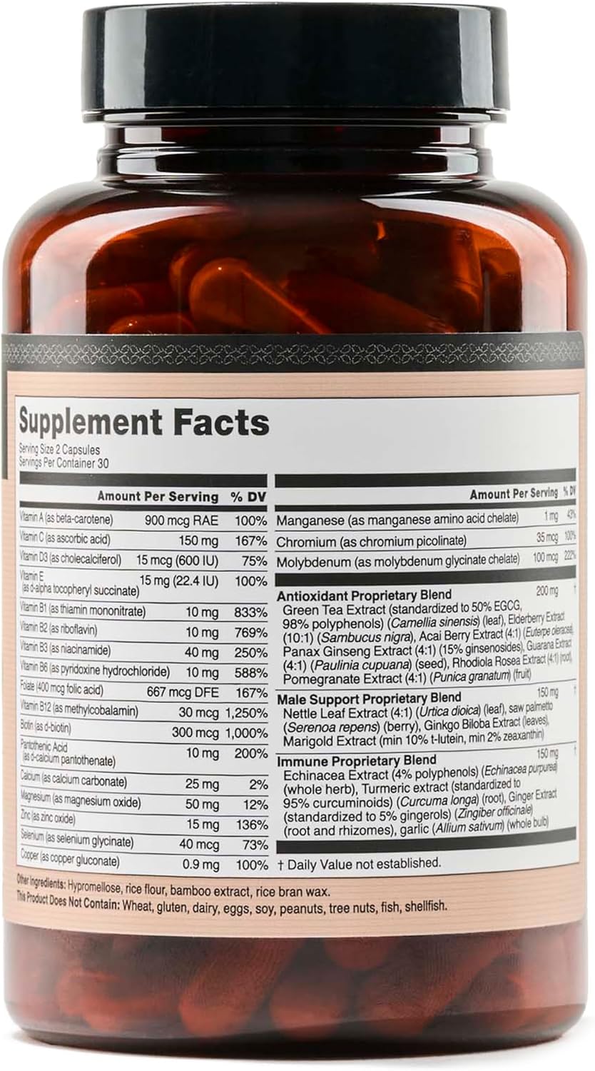 NatureWise Multivitamin for Men - Daily Male Support - Minerals & Herbs for Energy, Performance, Immunity - with Vitamin A, C, D, B-Complex - Soya & Gluten-free, Non-GM - 60 Capsules (30-Day Supply) - görsel 8