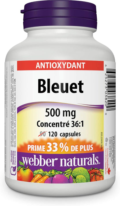 Webber Naturals Blueberry 36:1 Concentrate Capsules, 500mg, 120 Capsules