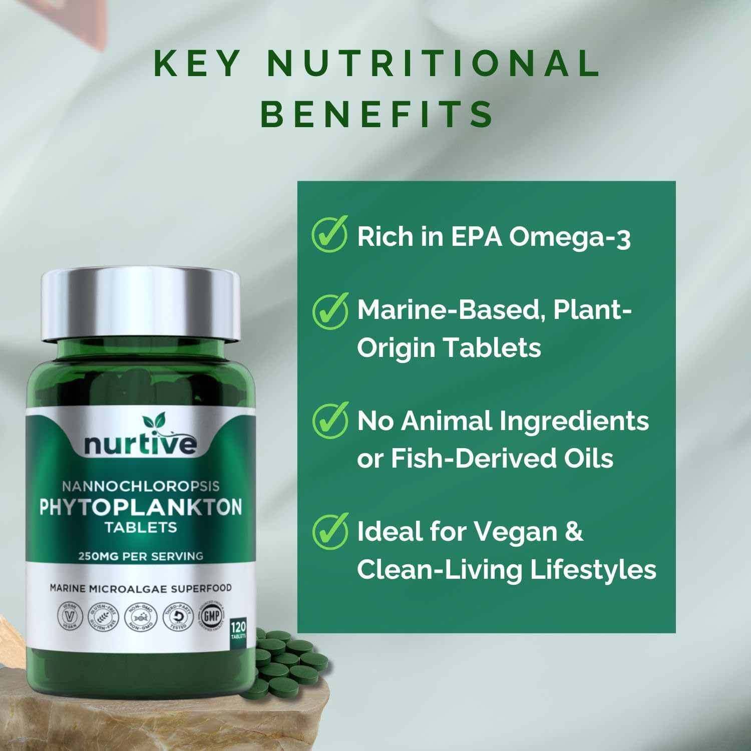 NURTIVE Nannochloropsis Phytoplankton Tablets – 250mg, 120 Tablets - görsel 7