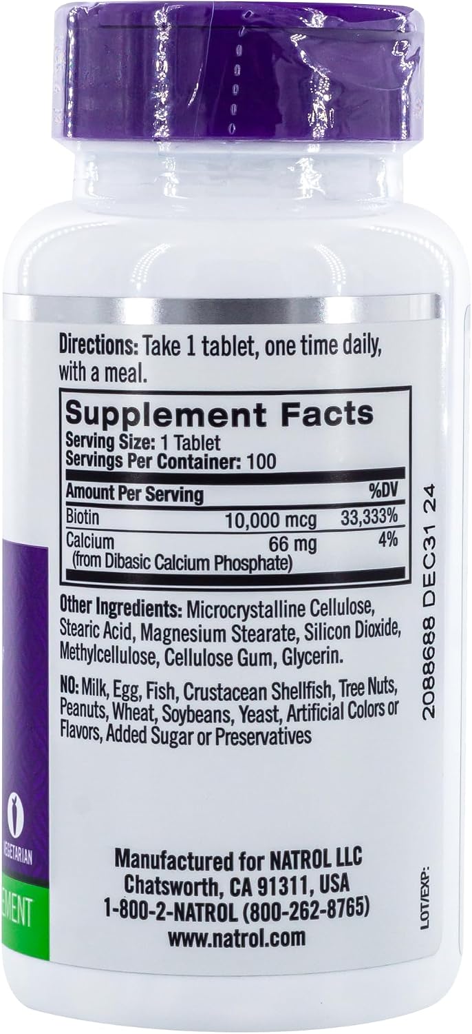 Natrol Biotin Maximum Strength 10000 mcg Tablets – 200 Count (2-Pack) - görsel 2