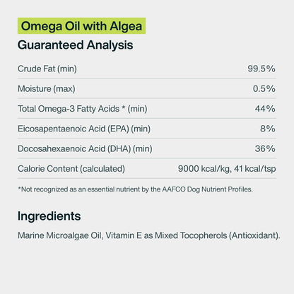 JustFoodForDogs Omega-3 for Dogs – Algae Oil, Human Grade, 237 ml