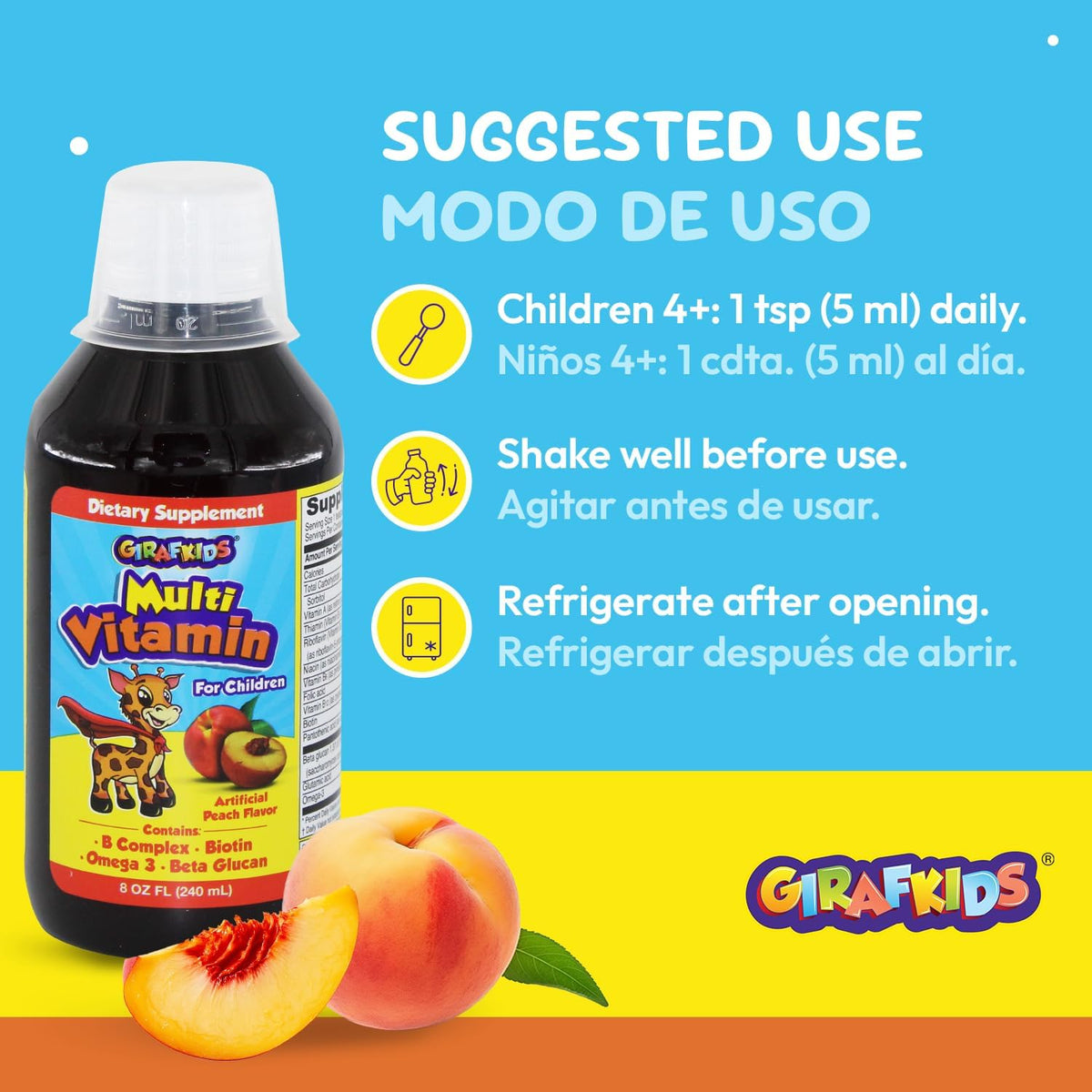 GirafKids Liquid Multivitamin for Children Aged 4+ - Daily Supplement with Omega-3, Beta Glucan & B Complex - 237 ml - görsel 5