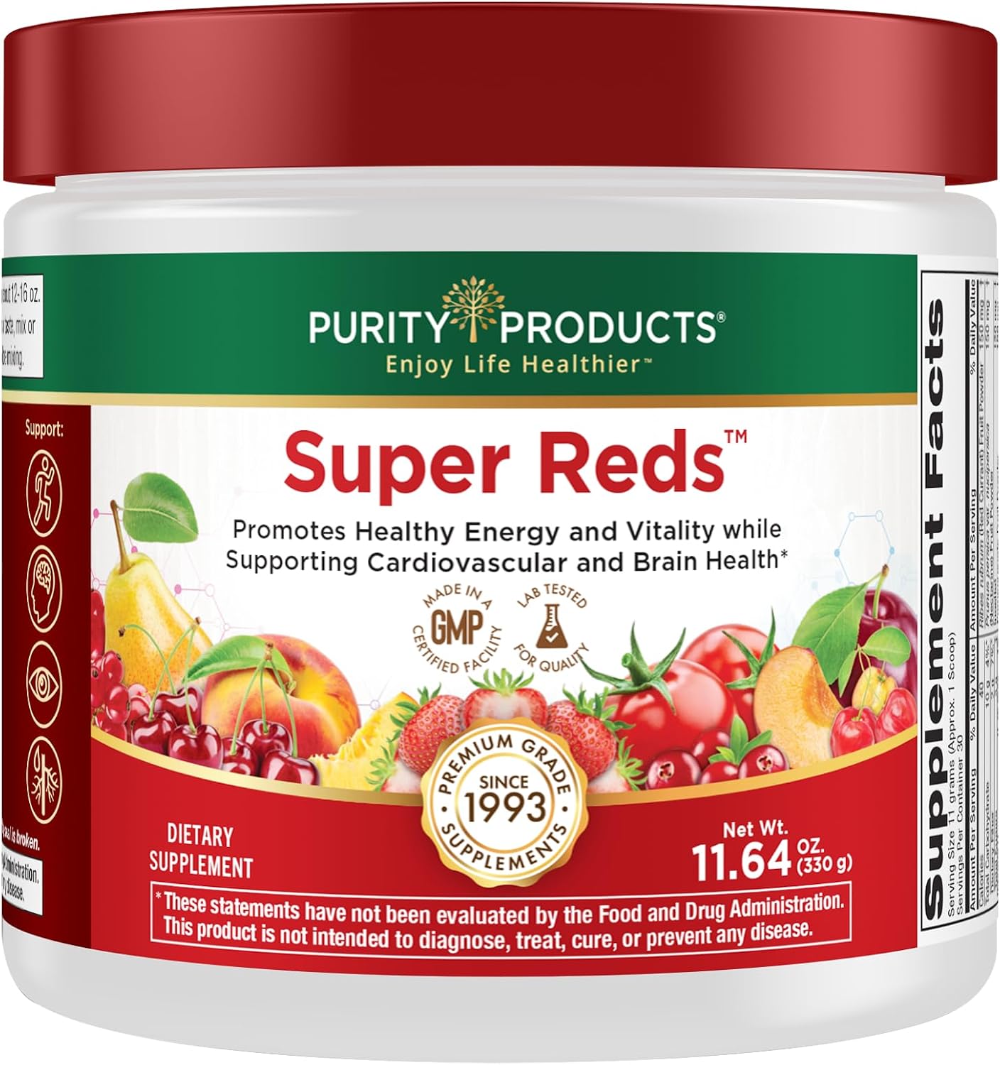 Purity Products Super Reds Powder – Phytonutrient Superfood Drink Mix with FloraGLO Lutein, 330g (30-Day Supply) - görsel 1