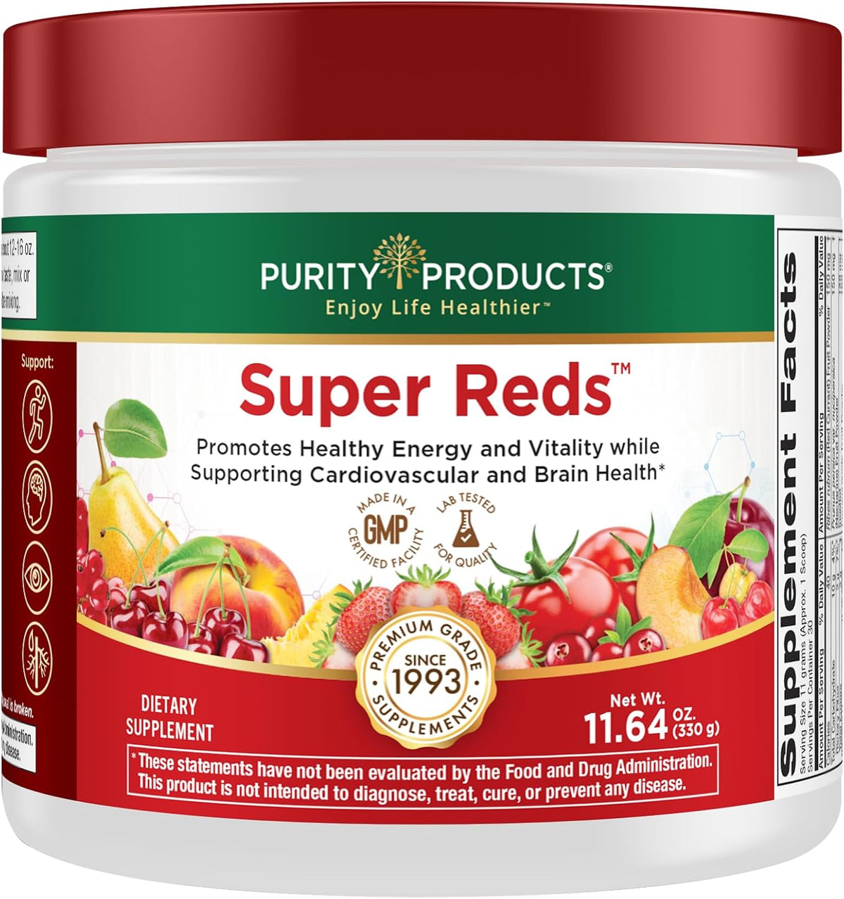 Purity Products Super Reds Powder – Phytonutrient Superfood Drink Mix with FloraGLO Lutein, 330g (30-Day Supply) - görsel 1