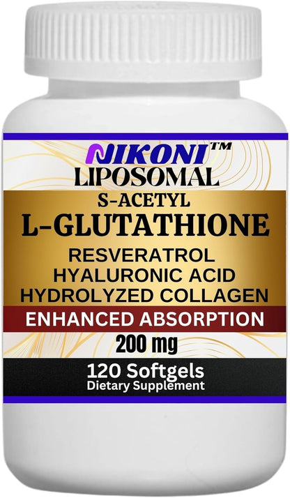 Nikoni Liposomal S-Acetyl L-Glutathione, Resveratrol, Hyaluronic Acid & Collagen - 500mg, 120 Capsules
