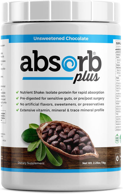 Absorb Plus Isolate Protein - Gut Health Supplement, 1 kg Unsweetened Chocolate