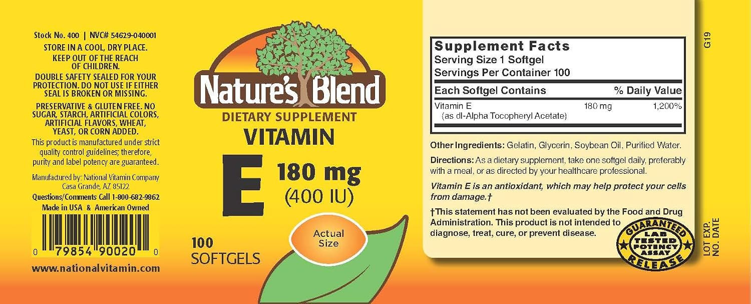 Nature's Blend Vitamin E 400 IU Capsules (100 Count) - görsel 2