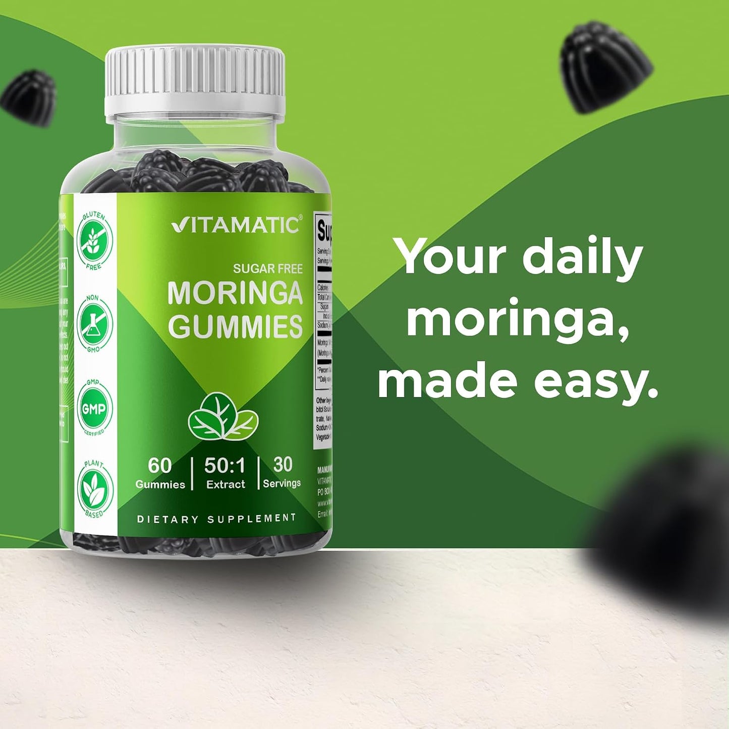 Vitamatic Moringa Gummies – Sugar-Free, Vegan, 200mg Superfood Extract (60 Count) - görsel 7
