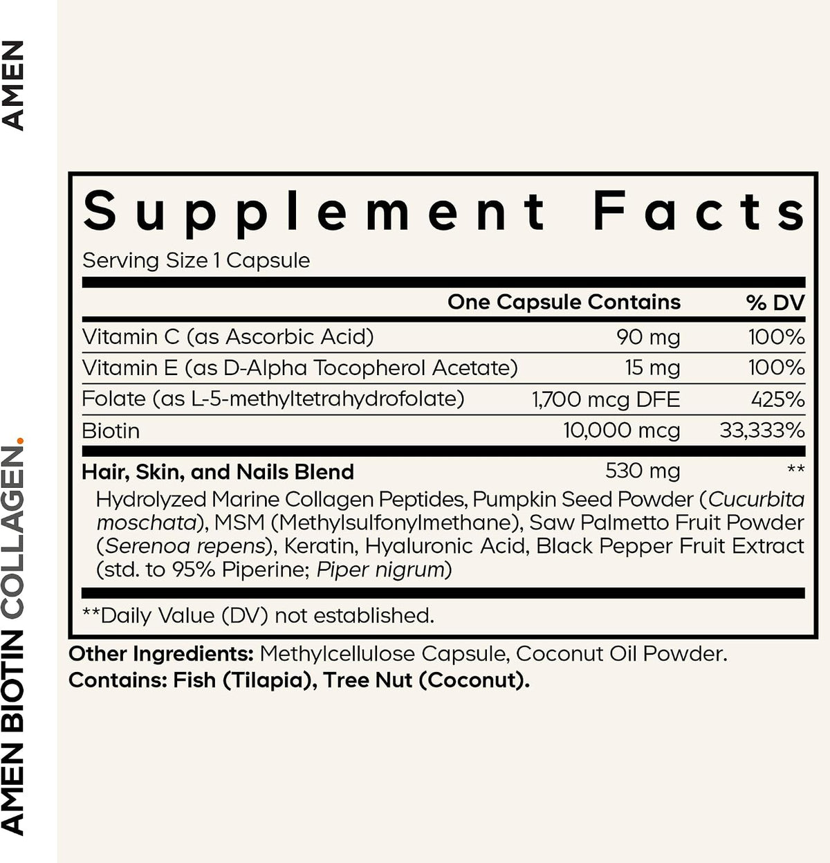 Amen Biotin Collagen Vitamins+ 10,000 mcg Biotin, 90 Capsules - görsel 2