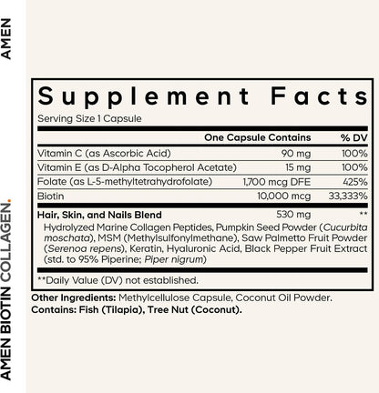 Amen Biotin Collagen Vitamins+ 10,000 mcg Biotin, 90 Capsules