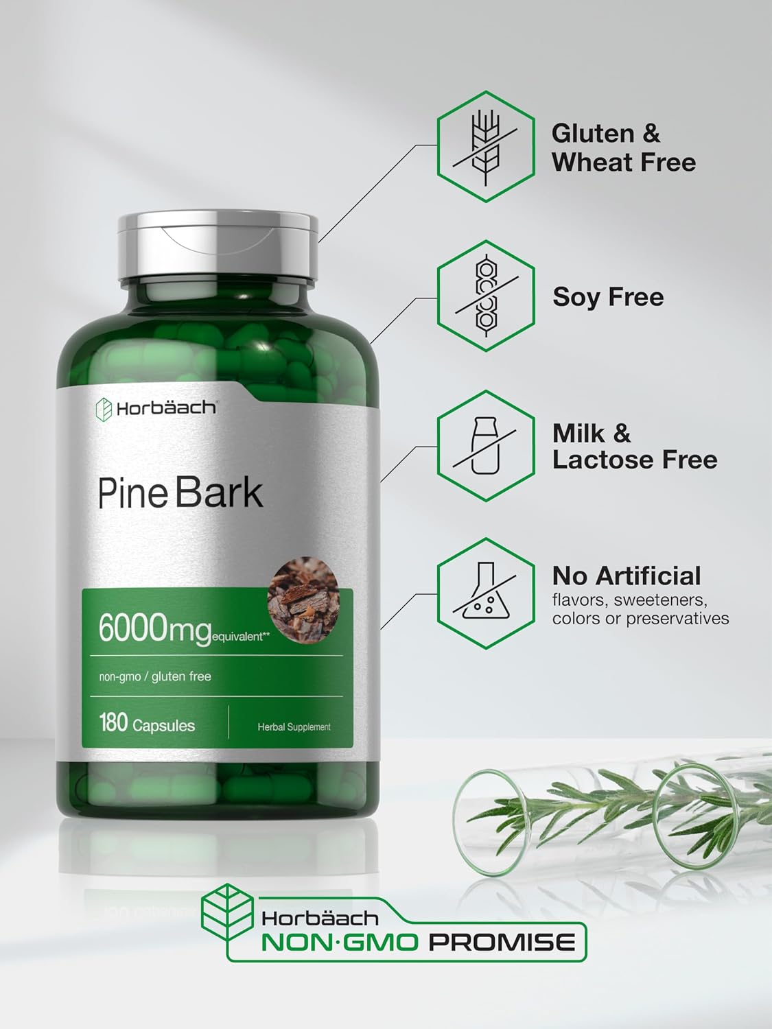 Horbäach Pine Bark Extract | 180 Capsules | Standardised to 75% Proanthocyanidins | Non-GMO, Gluten-free Supplement - görsel 5