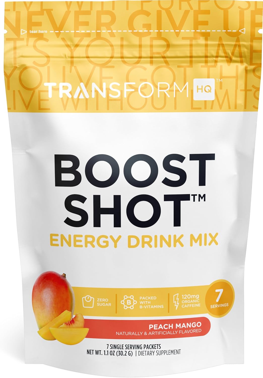 TransformHQ Boost Shot Powder Drink Stick Packets, Peach Mango, 7 Pack - görsel 1