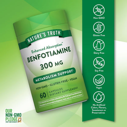 Nature's Truth Benfotiamine | 300mg | 60 Count | Vegan, Non-GMO & Gluten-Free Food Supplement | Vitamin B1 Precursor