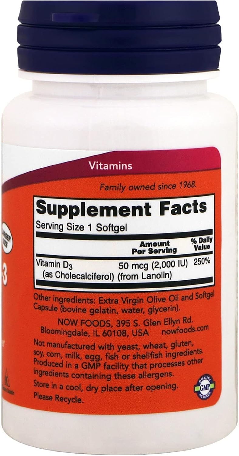 NOW Foods Vitamin D-3, 2,000 IU, 240 Softgels (2-Pack) - görsel 3