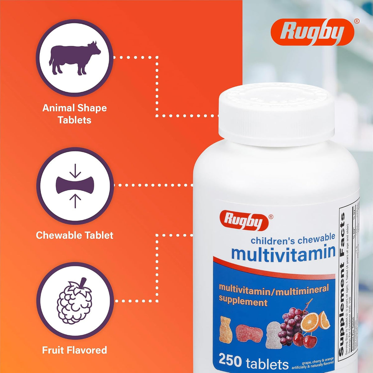 Rugby Children's Chewable Multivitamin Tablets - 250 Tablets - görsel 5