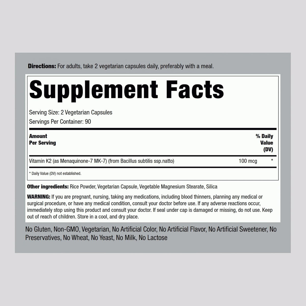 Piping Rock Vitamin K2 MK7 | 100 µg | 180 Vegetarian Capsules - görsel 2