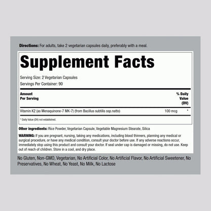 Piping Rock Vitamin K2 MK7 | 100 µg | 180 Vegetarian Capsules