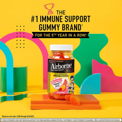 Airborne Vitamin C + Zinc Immune Support Gummies for Kids, Assorted Fruit, 21 Count (3 Pack)
