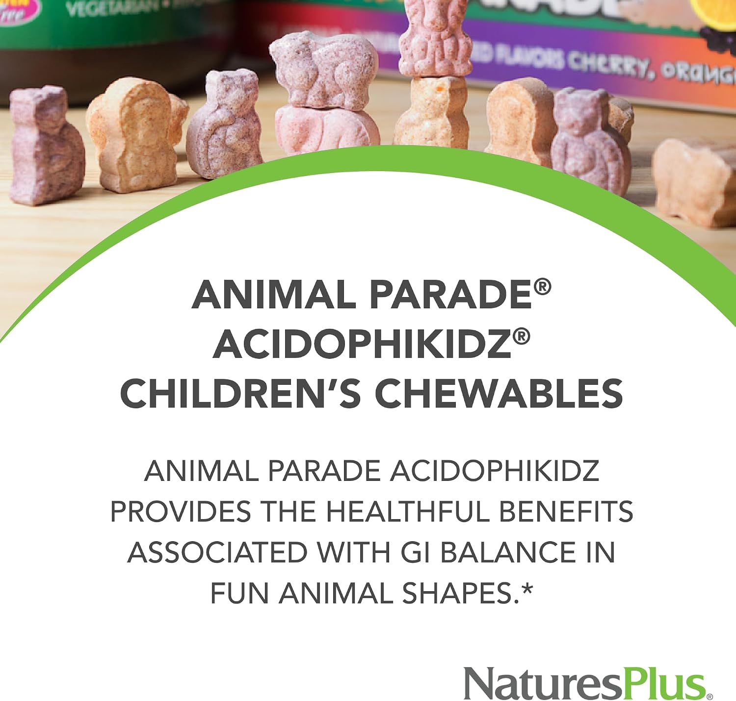 NaturesPlus Animal Parade AcidophiKidz - Berry Flavour - 90 Chewable Tablets - Children's Probiotic with FOS & Grape Seed - görsel 3