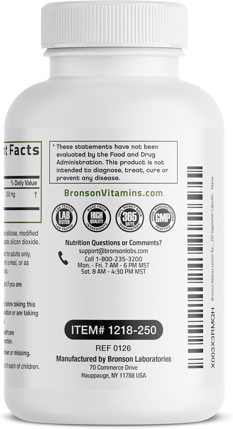 Bronson Melissa Lemon Balm Extra Strength, Non-GMO, 250 Vegetarian Capsules - görsel 5