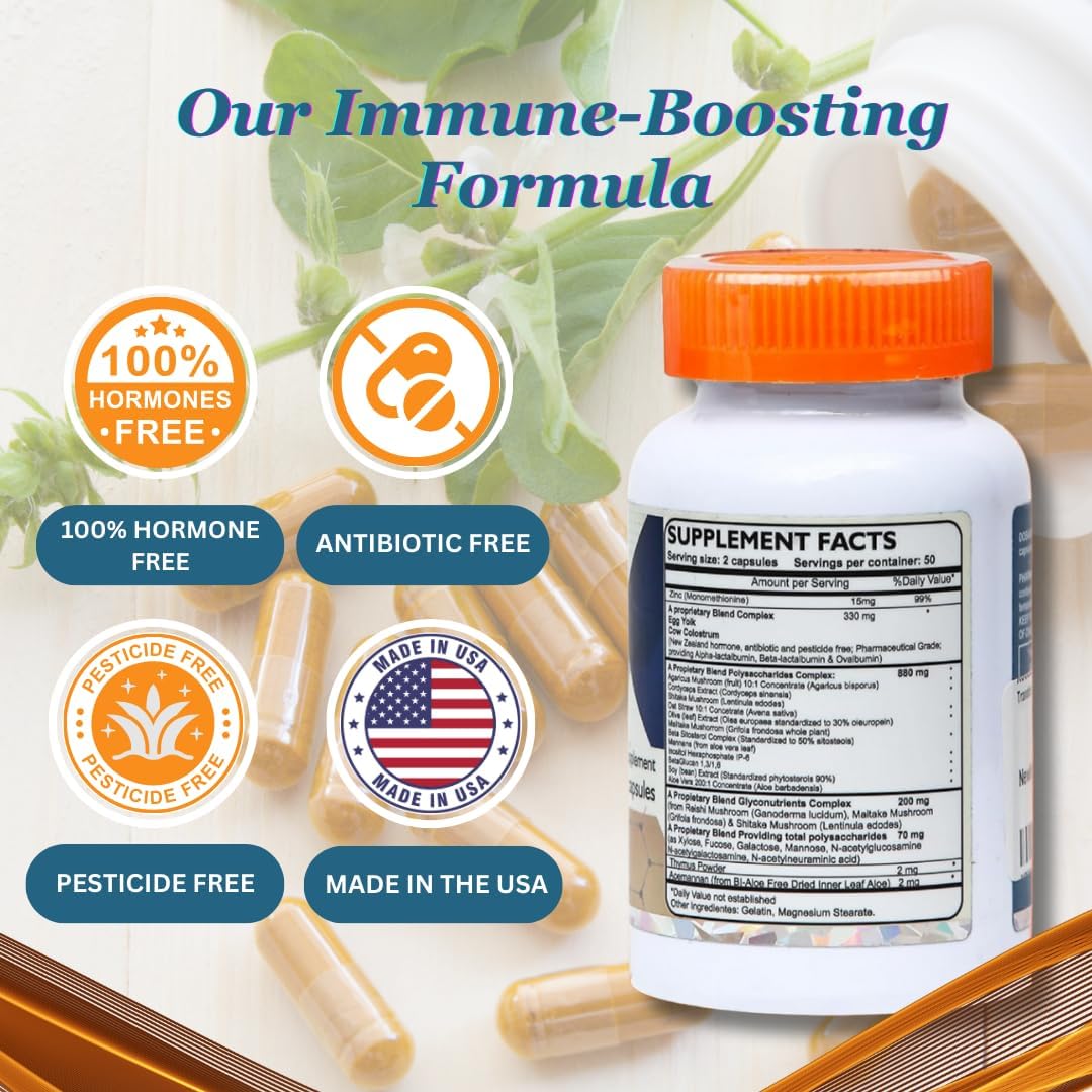 Transfer Factor Enhanced - Immune Support Supplement with Cow Colostrum, Egg Yolk & Mushroom Blend, 100 Capsules - görsel 2