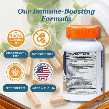 Transfer Factor Enhanced - Immune Support Supplement with Cow Colostrum, Egg Yolk & Mushroom Blend, 100 Capsules