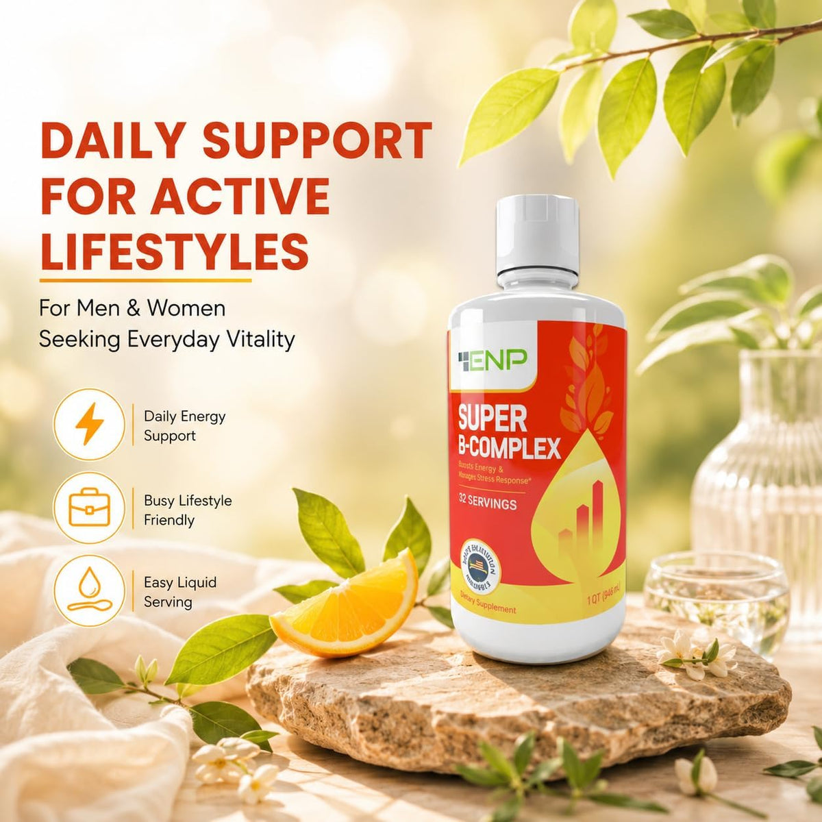 ENP Super B Complex Liquid - B12, B6, Thiamine & Biotin - Energy, Metabolism & Nervous System Support - Liquid B Vitamins for Daily Wellness - 32 Servings - görsel 4