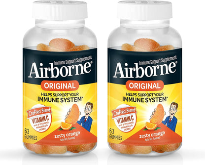Airborne 1000mg Vitamin C & Zinc Sugar-Free Immune Support Effervescent Tablets, Zesty Orange, 60 Tablets (2 Pack)
