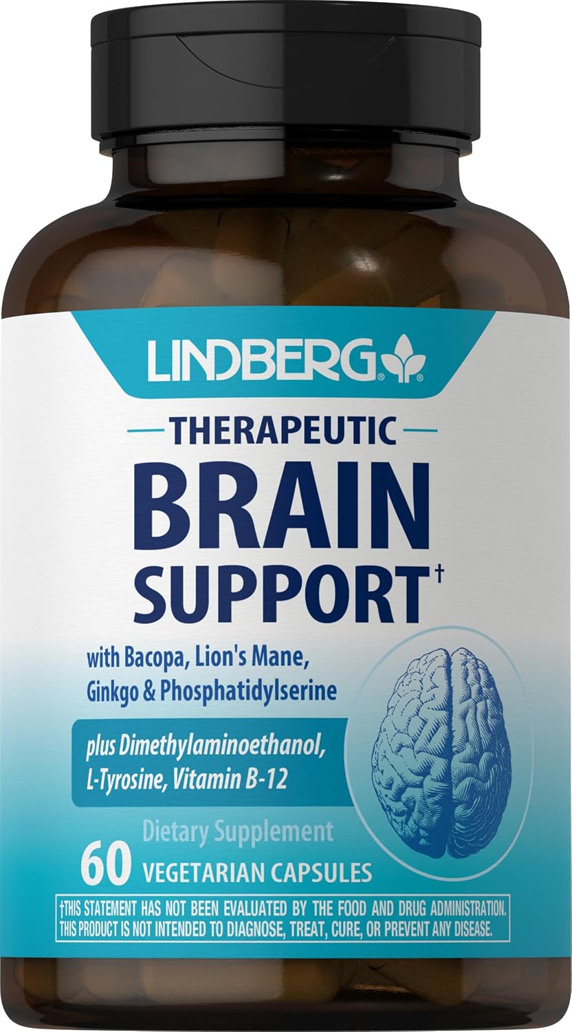 Lindberg Brain Support Supplement - 60 Capsules - with Phosphatidylserine, Lion's Mane, Vitamin B12 - Vegetarian, Non-GMO, Gluten-free - görsel 1