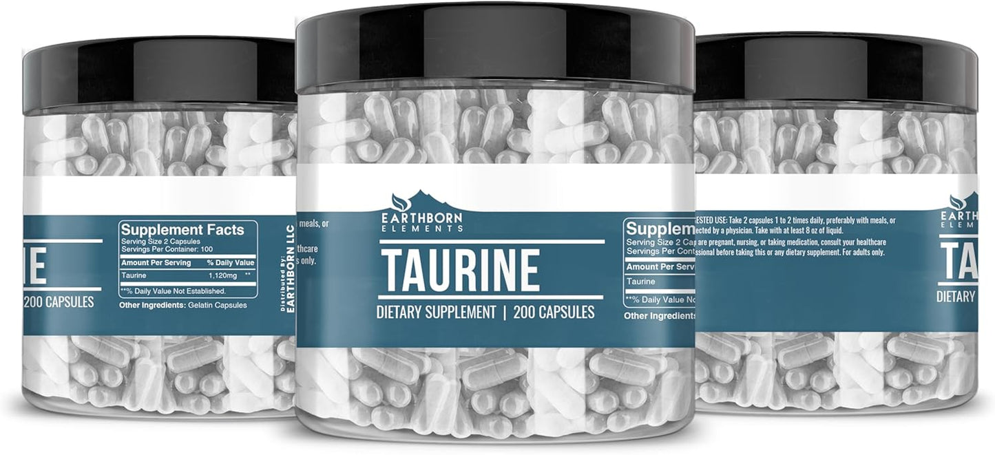 Earthborn Elements Taurine, 200 Capsules, Pure & Undiluted, No Additives - görsel 4