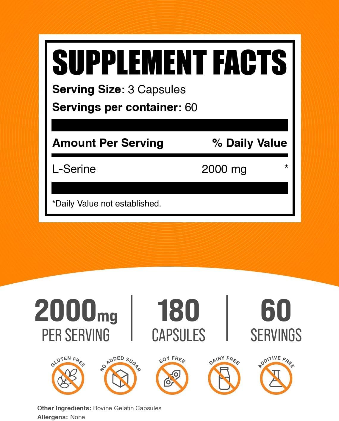 BulkSupplements.com L-Serine Capsules - 2000mg per Serving, 180 Count - görsel 2