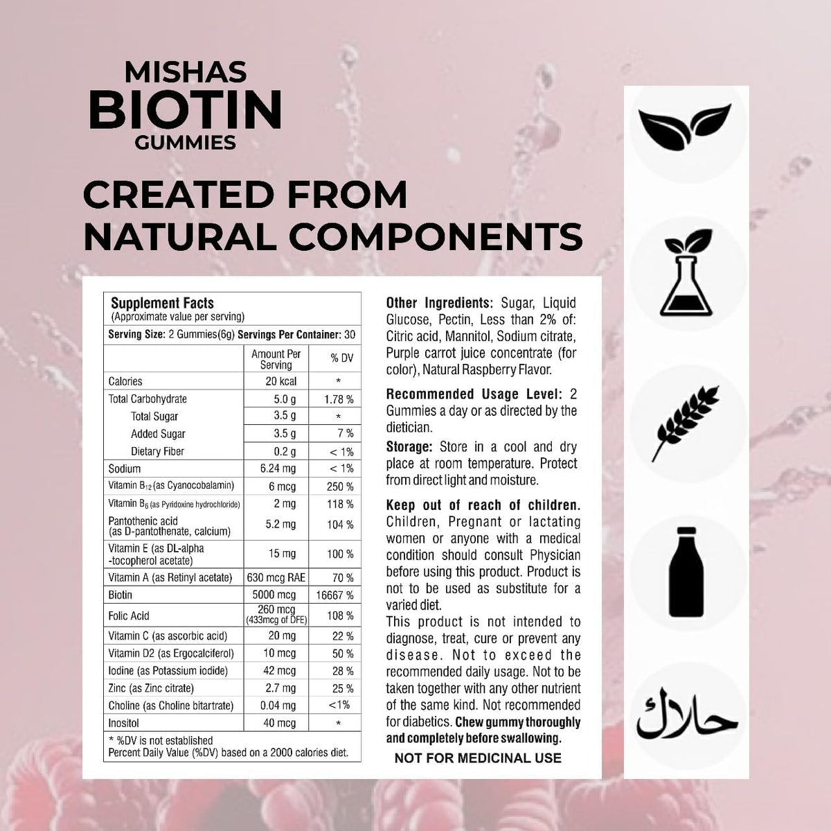 Mishas Nutraceuticals Hair Skin & Nails Gummies - Vegan Biotin Supplement for Healthy Hair, Skin & Nails - 60 Count - görsel 2