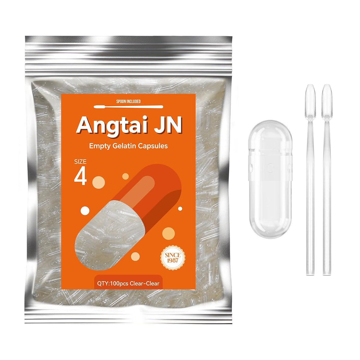Empty Gelatin Capsules Size 4 (100 Count) with 2 Filling Spoons – Clear DIY Pill Capsules - görsel 1