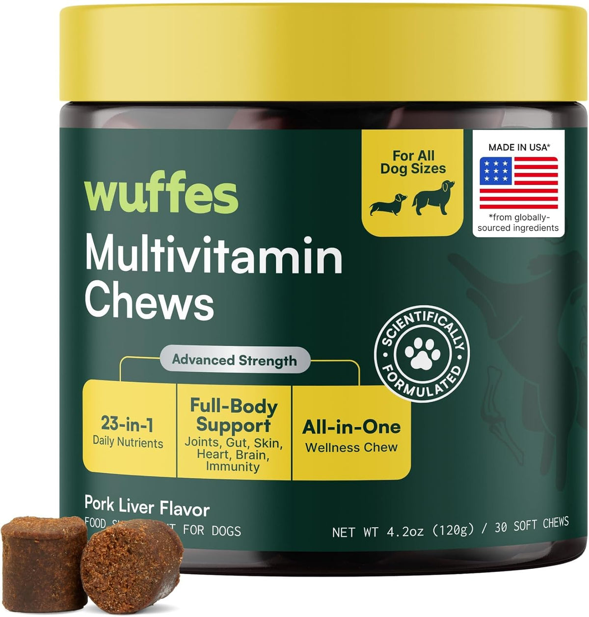 Wuffes 23-in-1 Dog Multivitamin Soft Chews - Skin, Coat, Immune & Gut Health Support (30 Count) - görsel 1