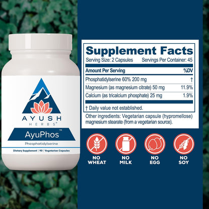 Ayush Herbs AyuPhos - Phosphatidylserine Supplement for Brain and Memory Support (200mg, 45 Capsules)