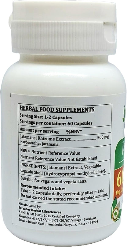 Jatamansi Forte Capsules 500 mg – 60 Veg Capsules – Ayurvedic Herbal Supplement