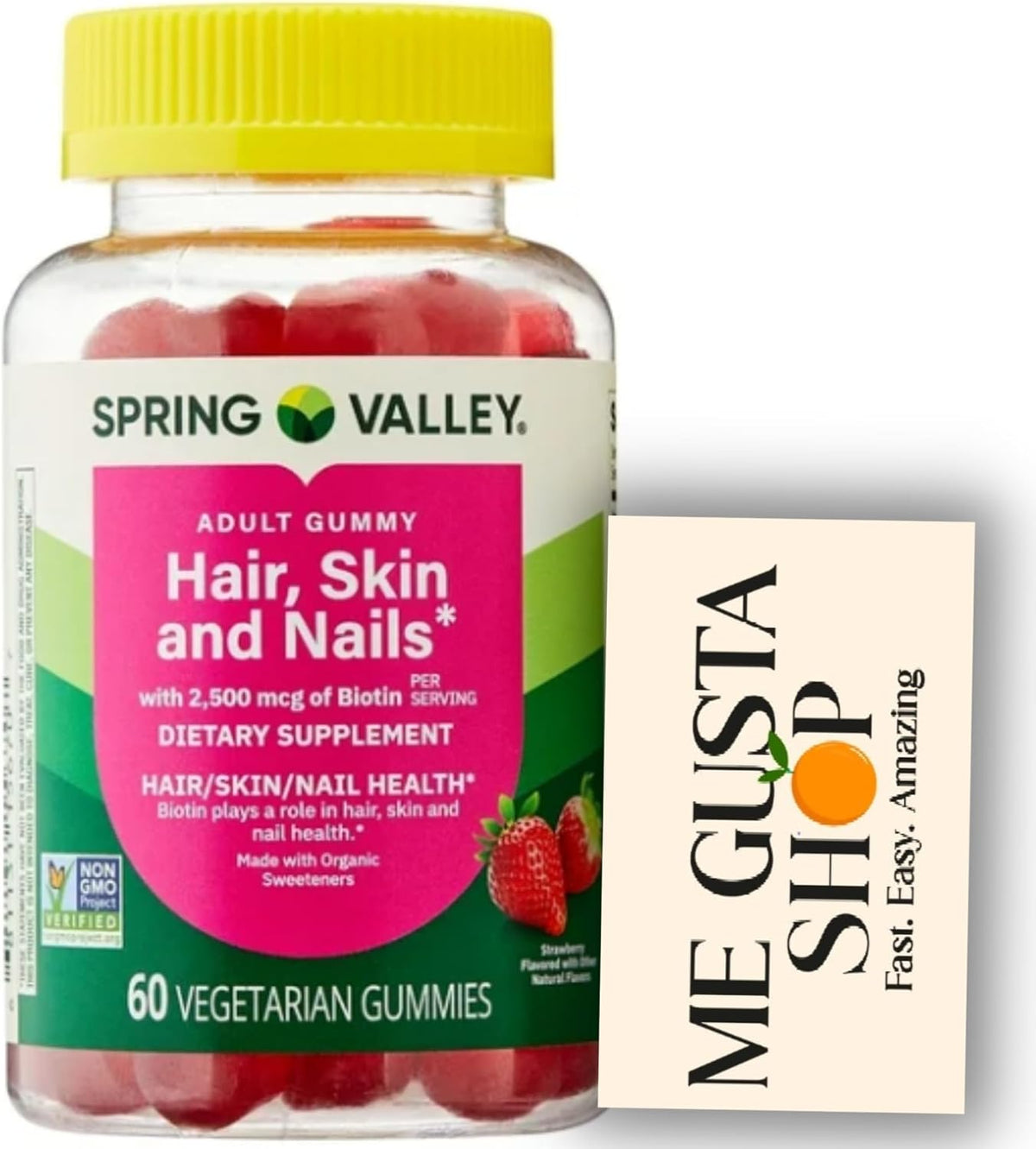 Spring Valley Biotin Vegetarian Gummies, Strawberry, 2500 mcg, 60 Count - görsel 1