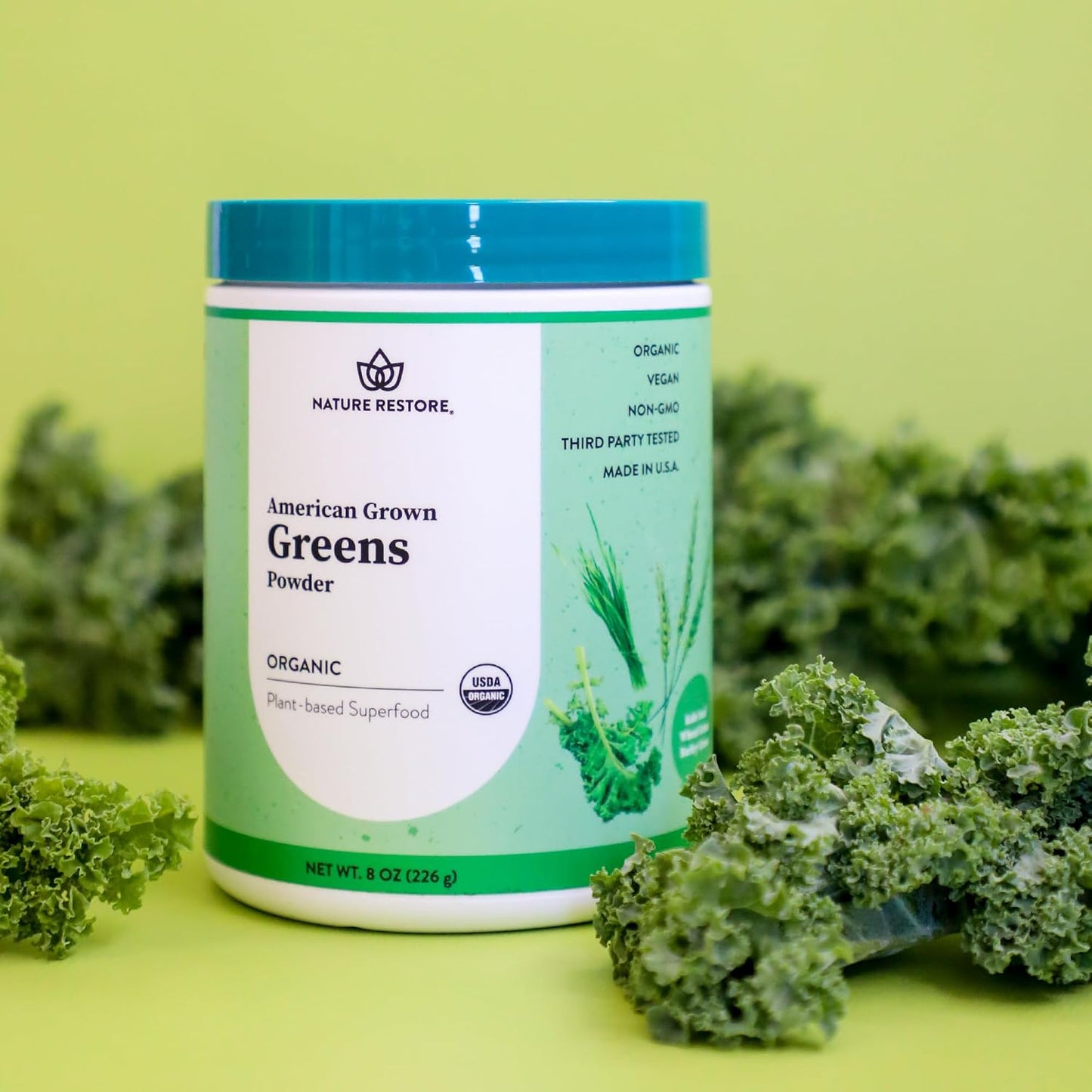 Nature Restore Organic Greens Powder (227 g). 100% Pure Grown in USA Kale, Wheatgrass & Barleygrass. Alkaline-Forming Morning Green Juice Shot & Digestive Support. No-Mess Juicer Alternative, Gluten-Free - görsel 6