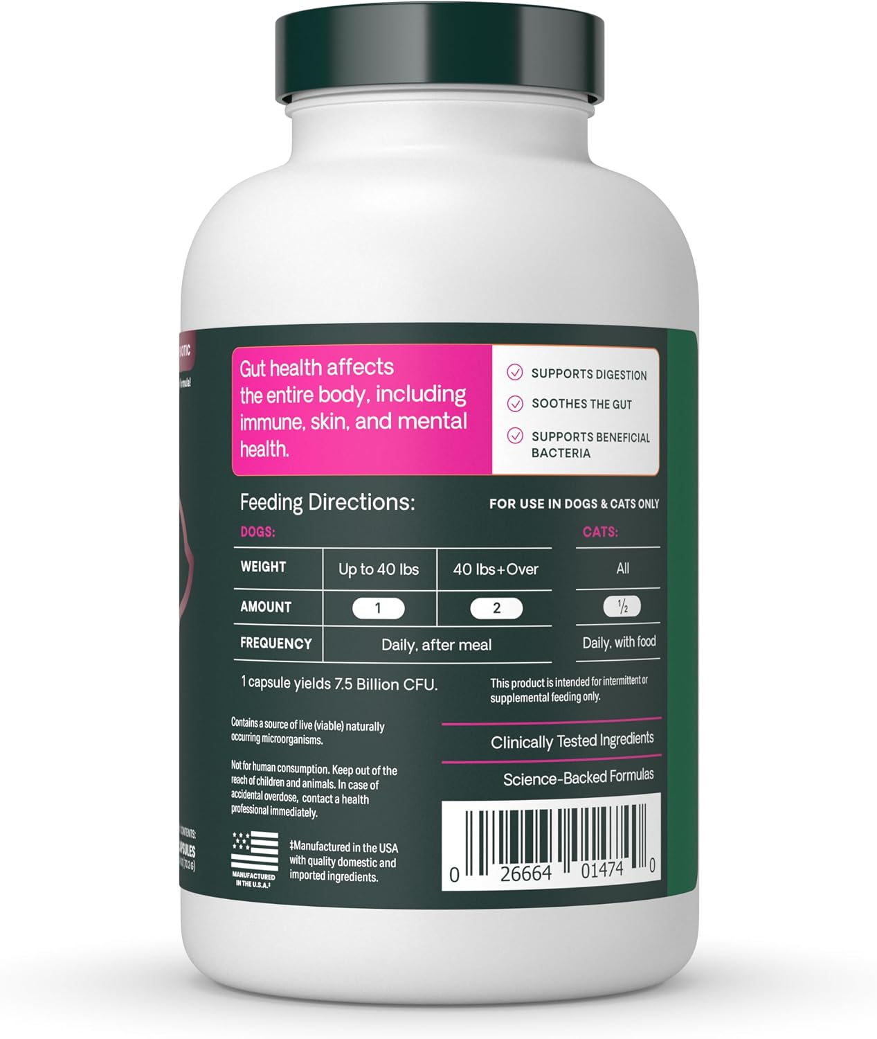 VetriScience Extra Strength Gut Health Probiotic & Prebiotic for Dogs & Cats, 180 Capsules - görsel 9