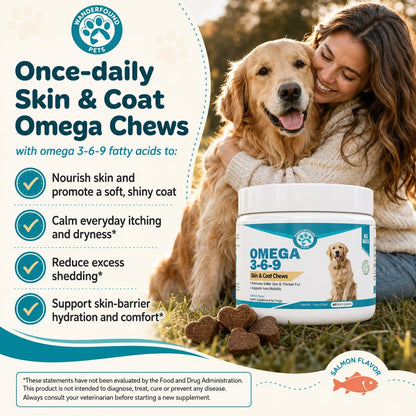 Wanderfound Pets Omega-3 for Dogs – Skin and Coat Fish Oil Soft Chews