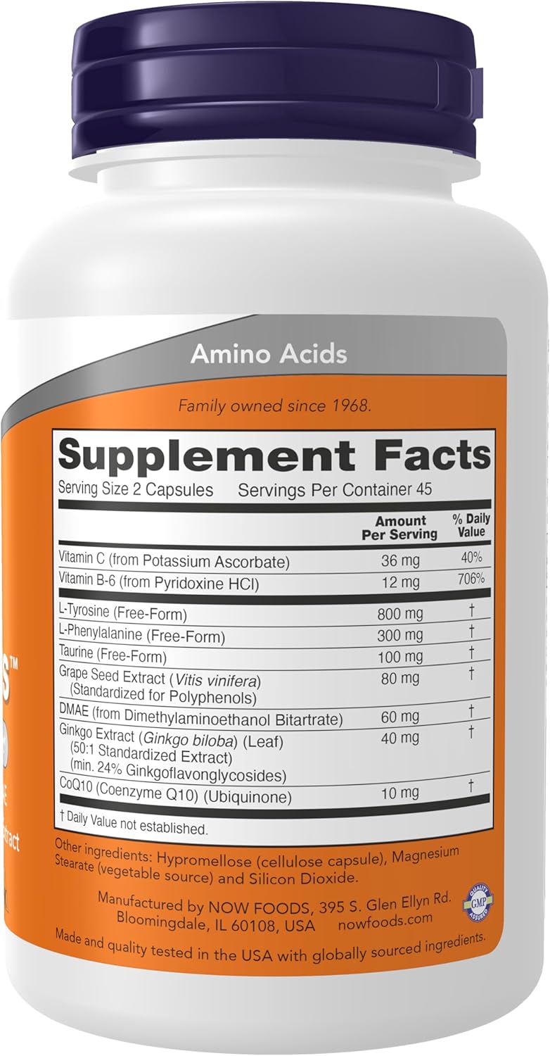 NOW Foods True Focus™ with Amino Acids, Ginkgo, DMAE, CoQ10 and Grape Seed Extract, 90 Veg Capsules - görsel 2