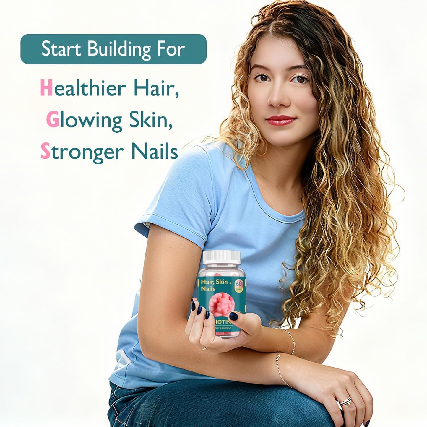 Ficpoud Hair, Skin and Nails Gummies - Vegan Biotin Vitamins for Women and Men, Supports Normal Hair Growth, Stronger Nails & Healthy Skin, 30-Day Supply - görsel 2