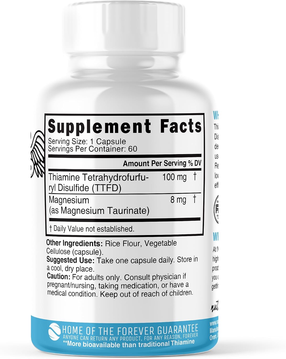Nature's Fusions TTFD Thiamine B1 Supplement - 100mg with Magnesium, 60 Capsules - görsel 2