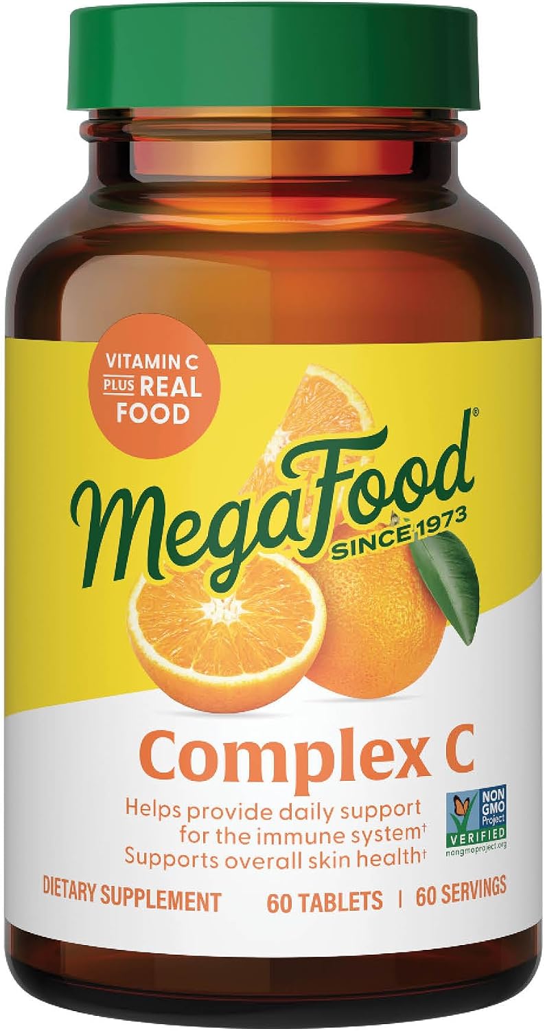 MegaFood Complex C – Vegan Vitamin C Immune Support Supplement, Made with Real Food Including Orange, Cranberry & Brown Rice, Gluten-Free – 60 Tablets, 60 Servings - görsel 1
